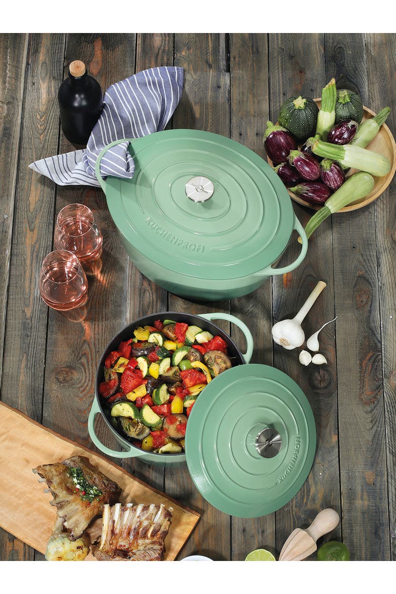 Provence Enameled Cast Iron Oval Dutch Oven, 13" L, 7.4 qt, Alternate, color, Jade