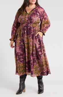 Chelsea28 Long Sleeve Smocked Bodice Midi Dress