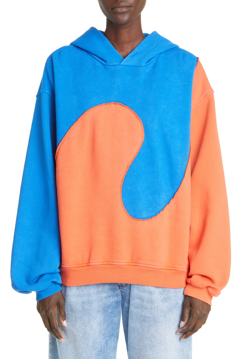 Spiral Oversize Cotton Blend Hoodie, Main, color, BLUE ORANGE