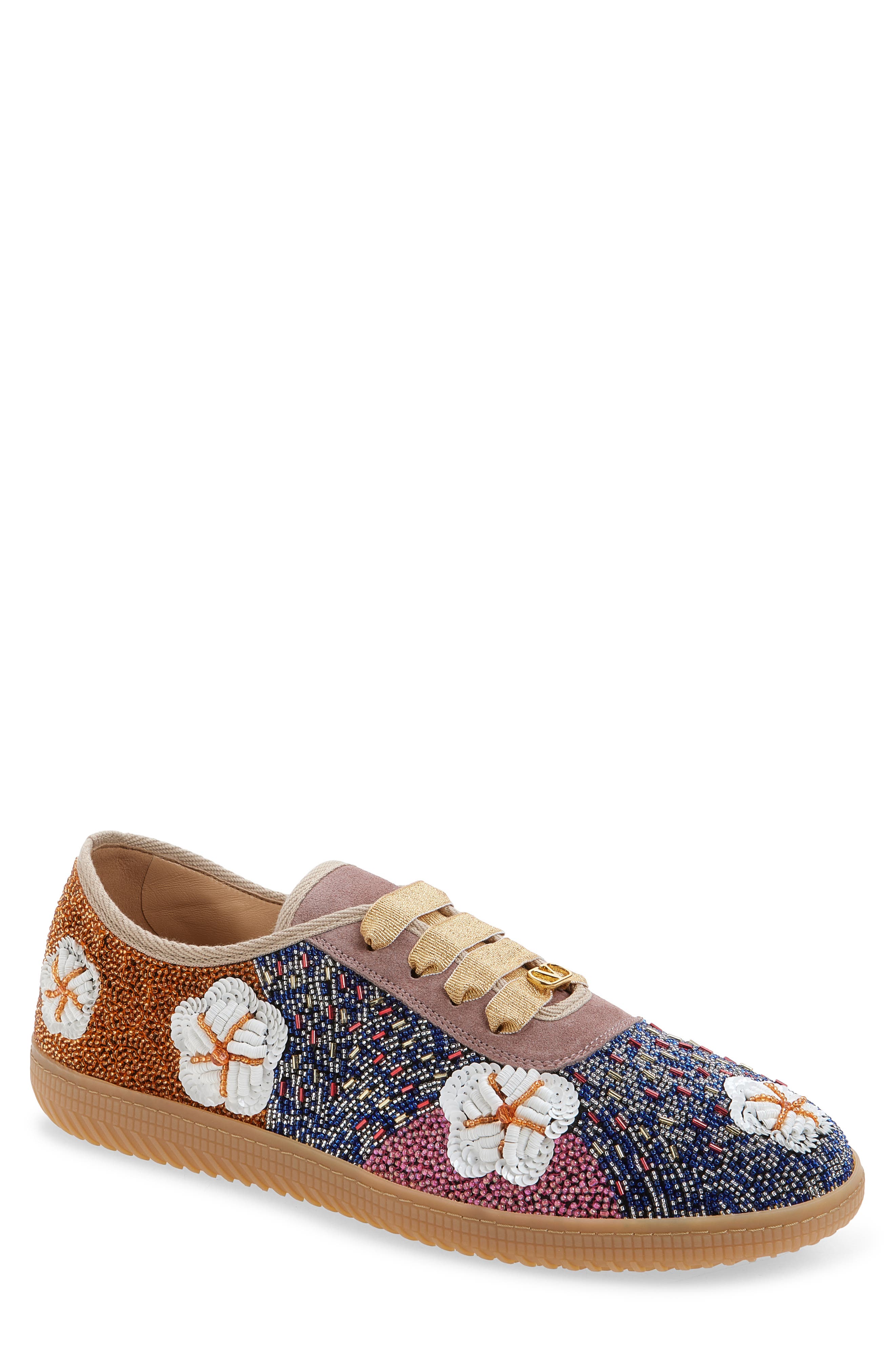Valentino Garavani Cosmatesque Sequins & Floral Embroidery Sneaker, Main, color, Blue Multi