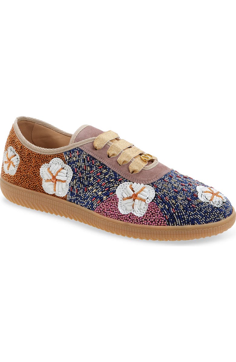 Valentino Garavani Cosmatesque Sequins & Floral Embroidery Sneaker, Main, color, Blue Multi