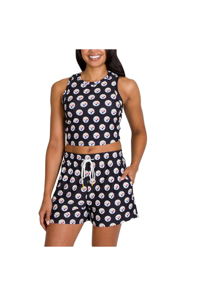 Women's Concepts Sport Pittsburgh Steelers Gauge Allover Print Cropped Tank Top & Shorts Sleep Set, Alternate, color, Black