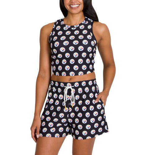 Concepts Sport Pittsburgh Steelers Gauge Allover Print Cropped Tank Top & Shorts Sleep Set