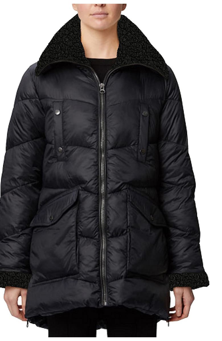 Rainforest Recycled Nylon Cire Quilted Faux Shearling Trim Thermoluxe Puffer Jacket, Alternate, color, 