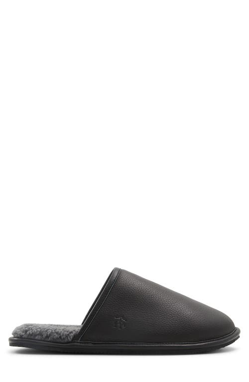 Brooks Brothers Henri Genuine Shearling Lined Leather Slipper In Black