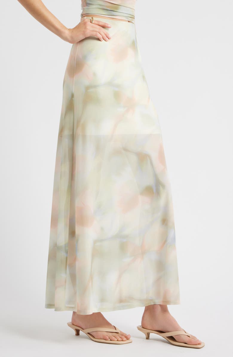 Open Edit Print Mesh Maxi Skirt, Alternate, color, Pink Whisper Floral