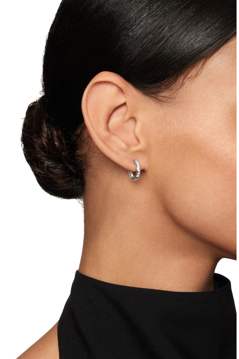 Sculpted Cable Pavé Diamond Huggie Hoop Earrings, Alternate, color, STERLING SILVER/ DIAMOND