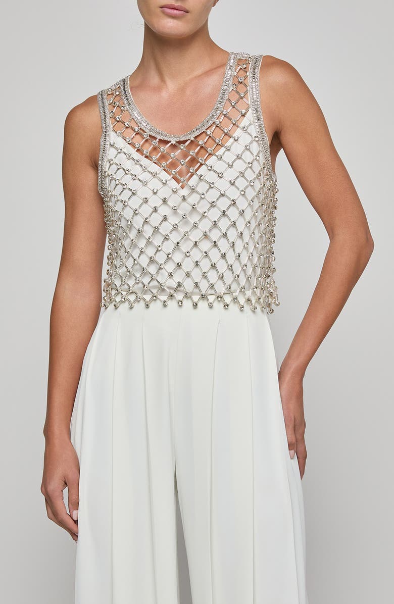 L'AGENCE Freia Sheer Net Crystal Embellished Crop Tank, Main, color, Clear Crystal Netting