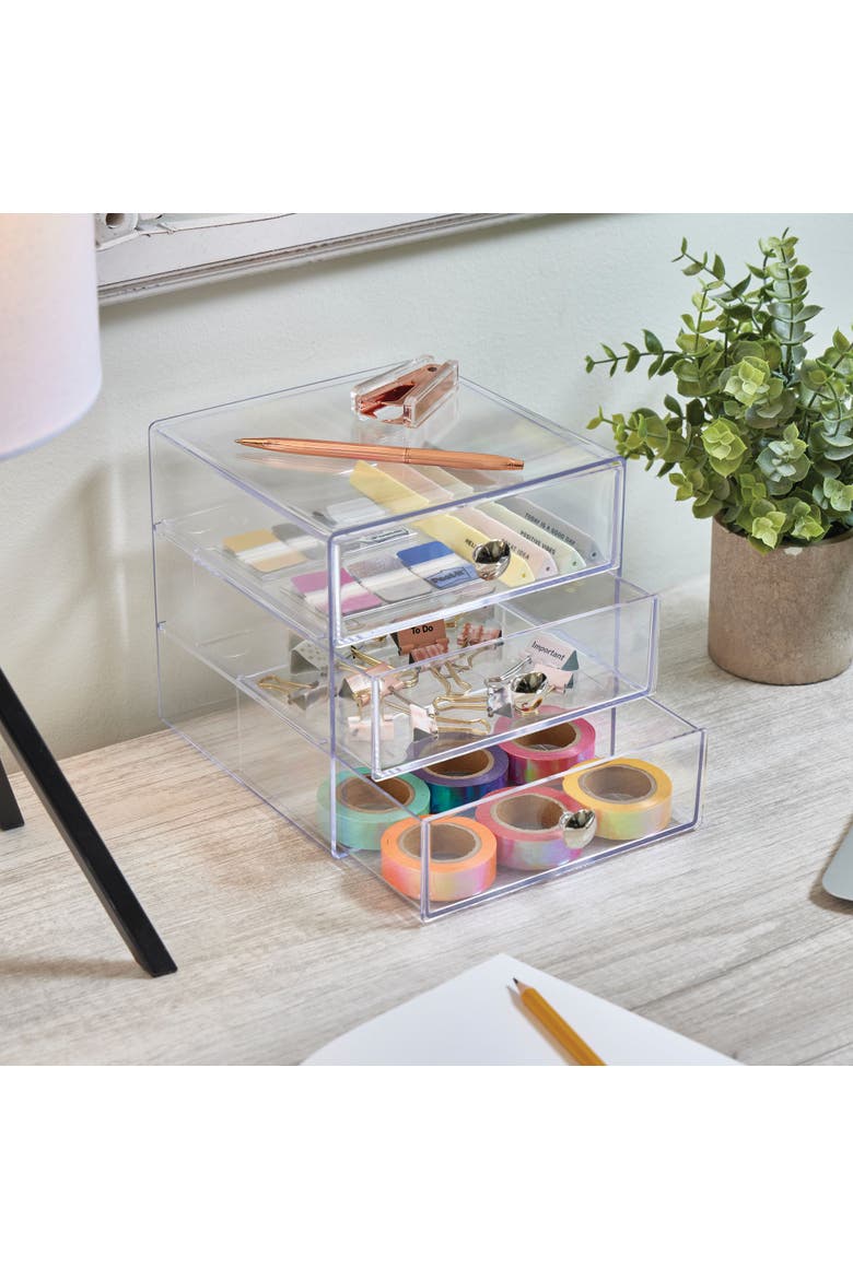 Stackable 3-Drawer Vanity Makeup Organizer - Clear, Alternate, color, Clear