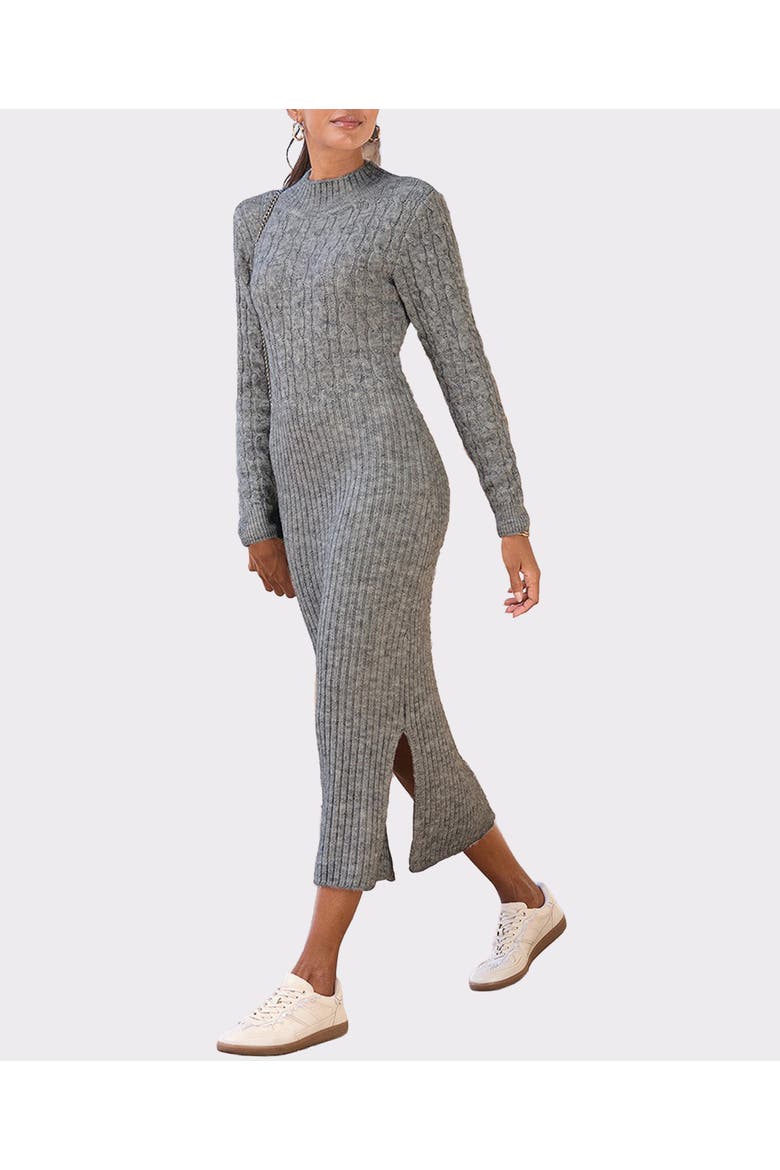 Cable Knit Sweater Dress, Main, color, Grey Heather