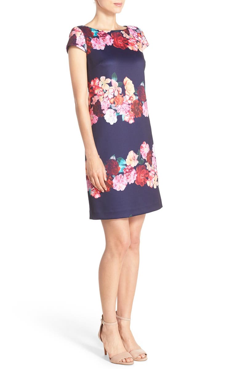 Vince Camuto Floral Print Scuba Shift Dress, Alternate, color, 