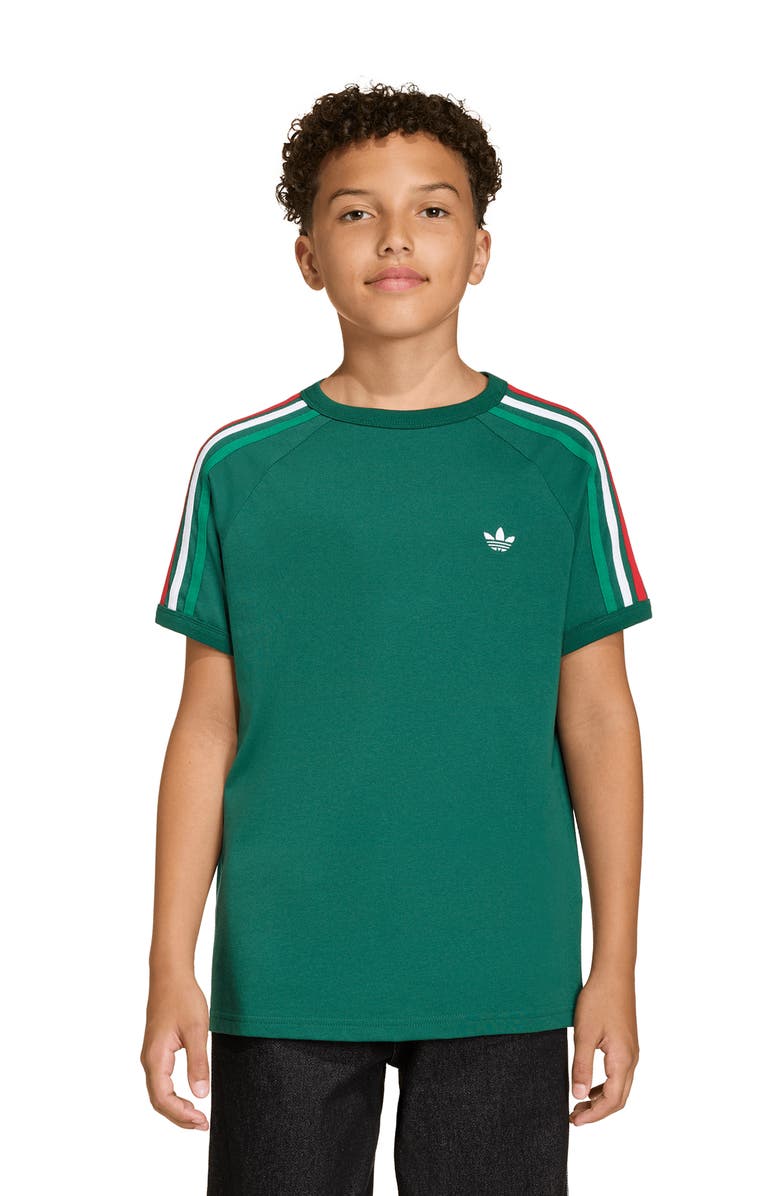 adidas Originals Kid's 3-Stripes Trefoil Logo T-Shirt, Alternate, color, Team Dark Green/White