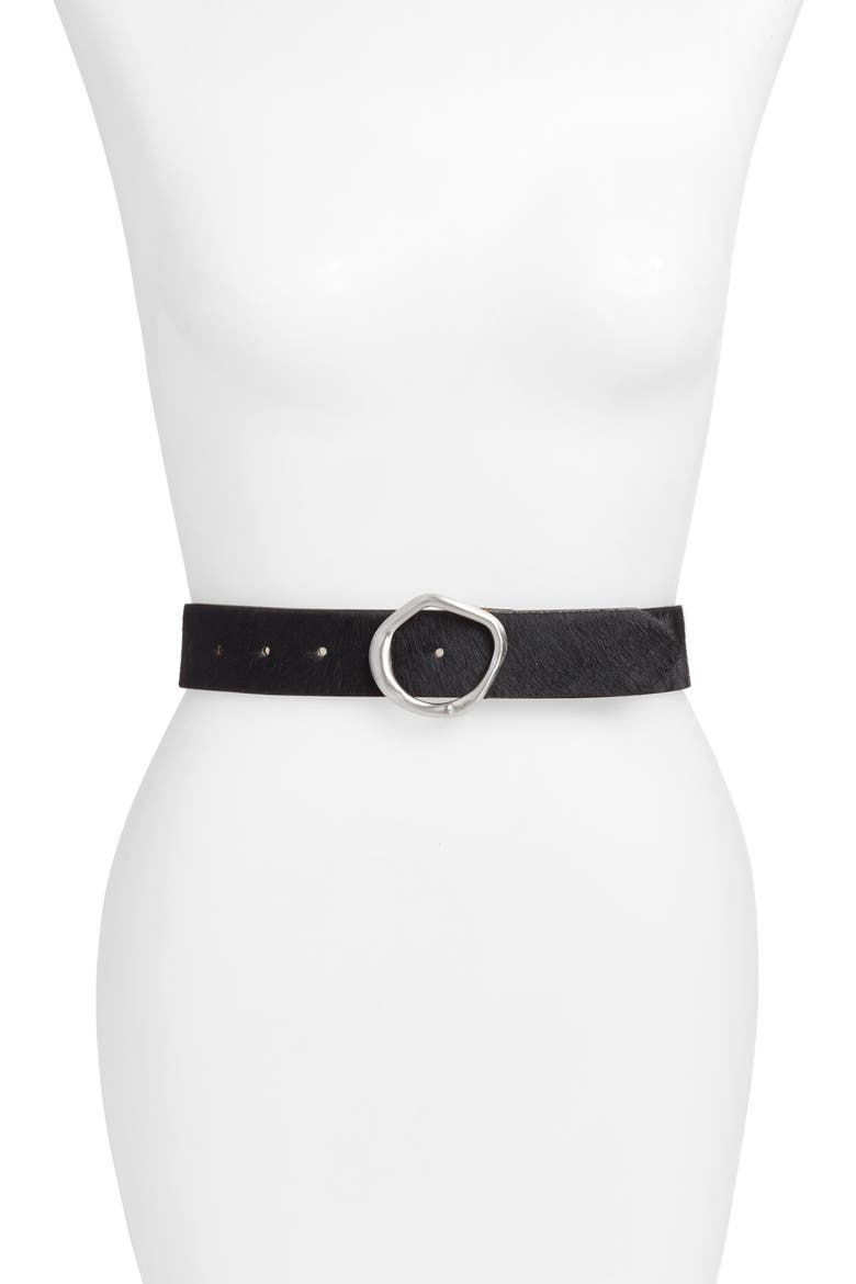 Molten Buckle Calf Hair Belt (Nordstrom Exclusive), Main, color, BLACK
