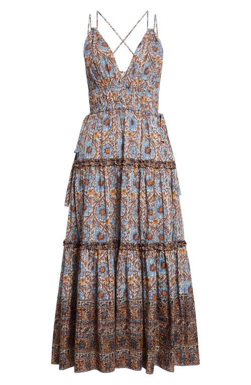Ulla Johnson Rosa Mixed Print Tiered Cotton Blend Midi Dress In Caspias