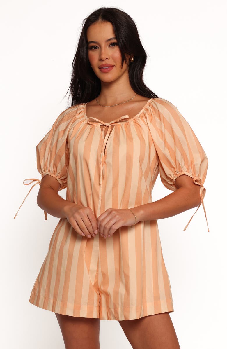 Petal & Pup Carina Stripe Cotton Romper, Alternate, color, Terracotta Stripe