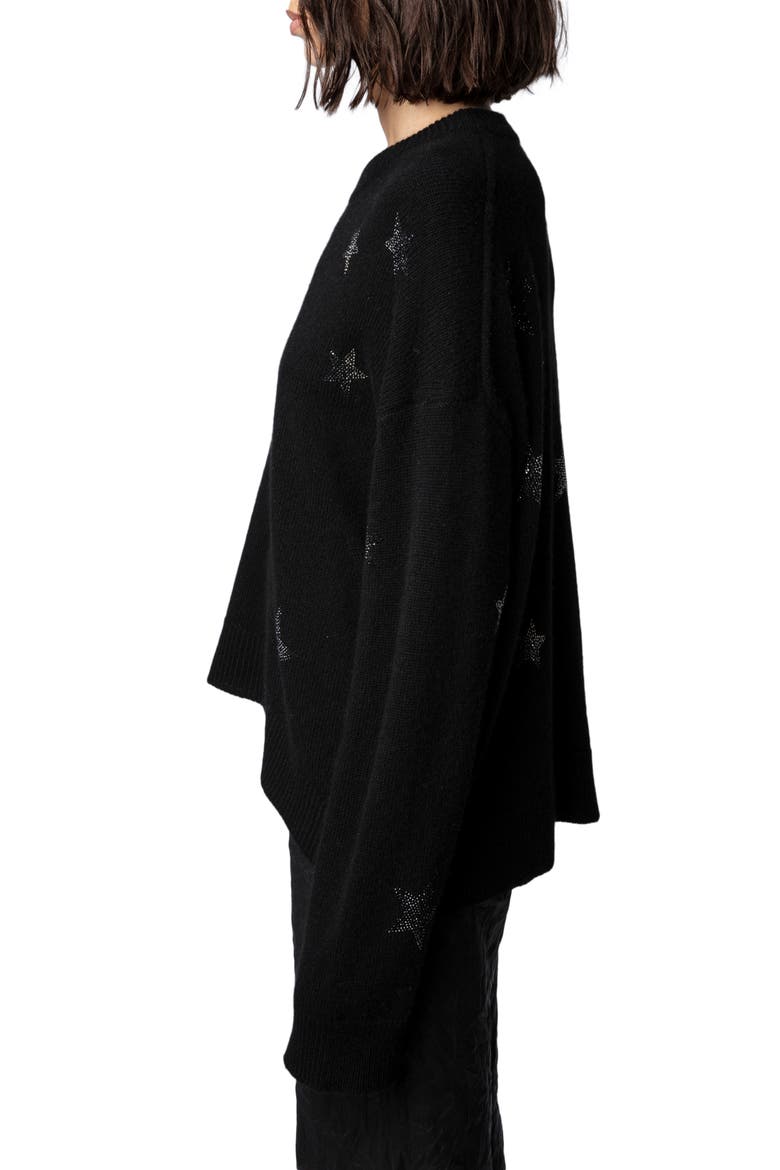 Markus Rhinestone Star Embellished Cashmere Sweater, Alternate, color, NOIR