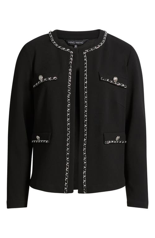 Ming Wang Heritage Fit Chain Trim Deco Crepe Jacket In Black