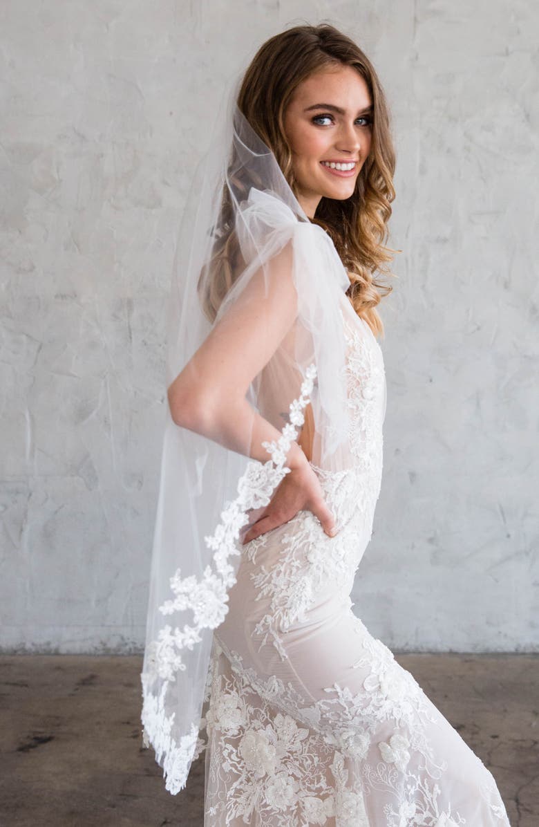 Brides & Hairpins Eleta Floral Embroidered Fingertip Veil, Alternate, color,