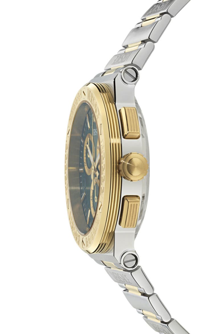 Greca Logo Chronograph Bracelet Watch, 40mm, Alternate, color, TWO TONE/ GREEN