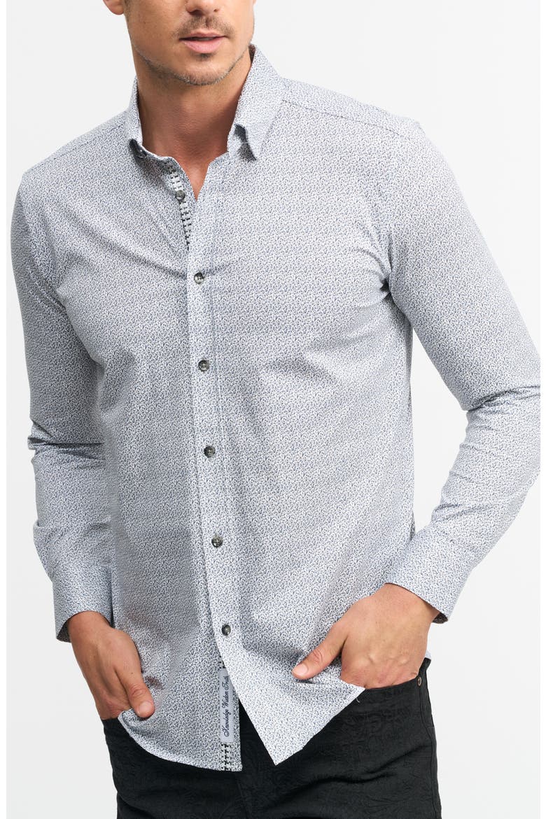 Dorsey Trim Fit Floral Knit Button-Up Shirt, Main, color, WHITE