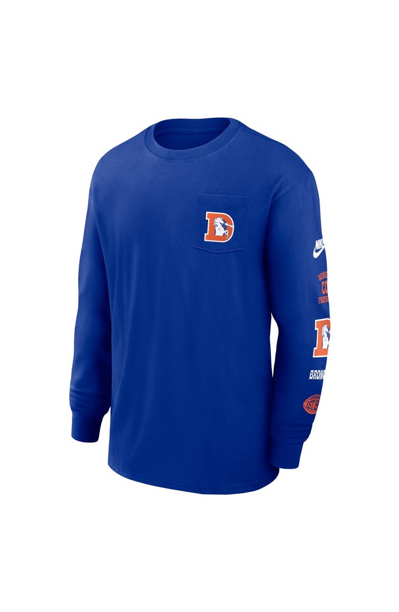 Nike Men's Nike Royal Denver Broncos Rewind Heavy Max 90 Pocket Long Sleeve T-Shirt, Alternate, color, 