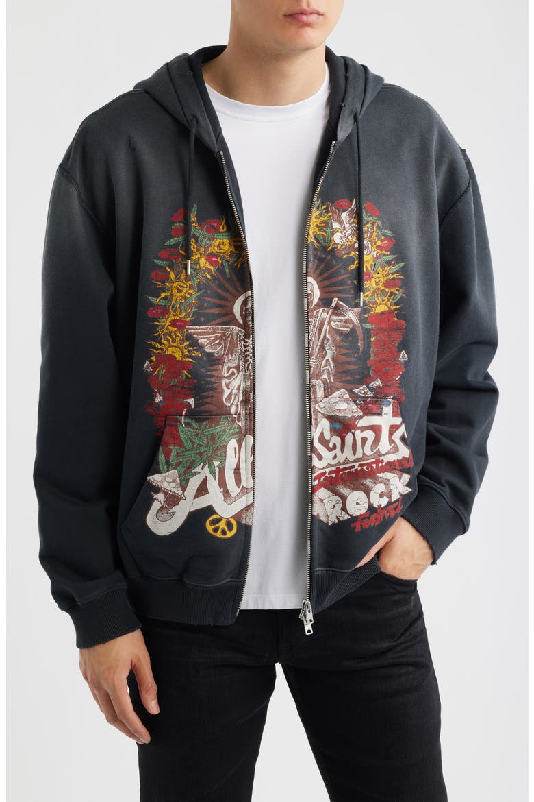 Roque International Rock Festival Cotton Zip Hoodie, Main, color, WASHED BLACK