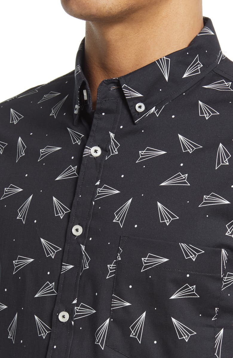 Public Art Paper Airplane Short Sleeve Button-Down Shirt, Alternate, color,