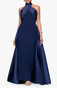 Betsy & Adam Twist Halter Neck Mikado Scuba Crepe Gown