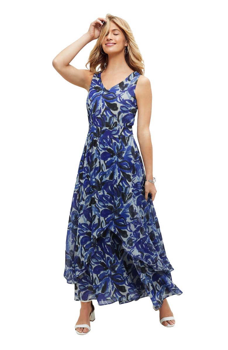 Jessica London Georgette Flyaway Maxi Dress, Main, color, Multi Watercolor Floral