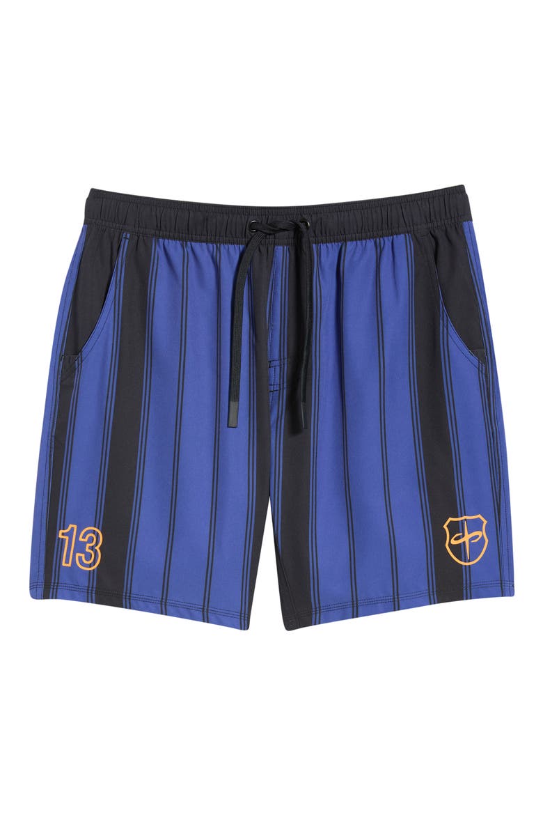 Santo Futbol Tech Stripe Drawstring Shorts, Alternate, color, BLACK