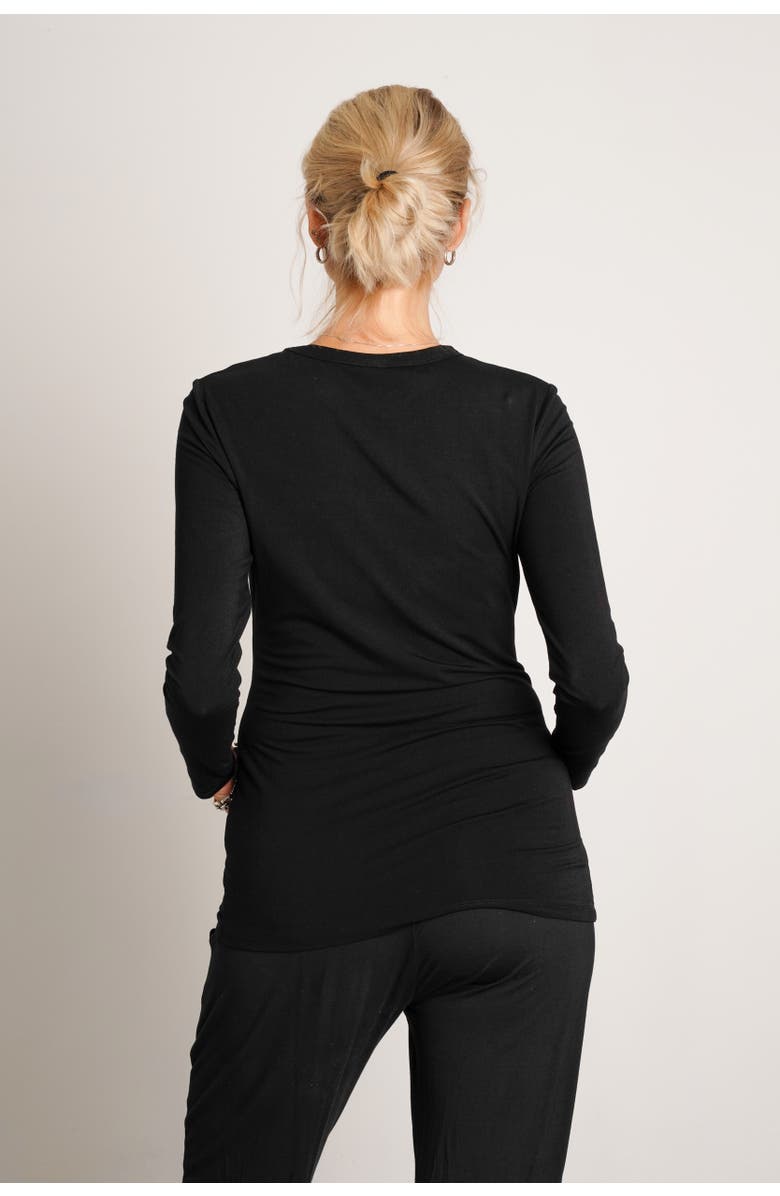 Nom Maternity Liv Long Sleeve Sculpting Maternity Crew Neck Tee, Alternate, color, Black