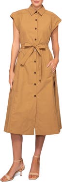 MELLODAY Cap Sleeve Midi Shirtdress