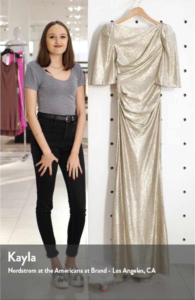 Capelet Sleeve Ruched Evening Gown, sales video thumbnail