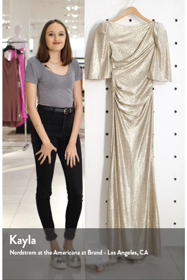 Capelet Sleeve Ruched Evening Gown video