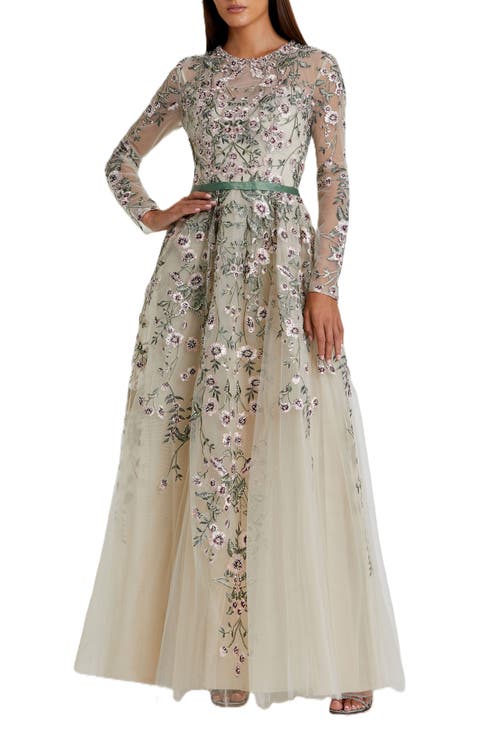 Long Sleeve Embellished Gown