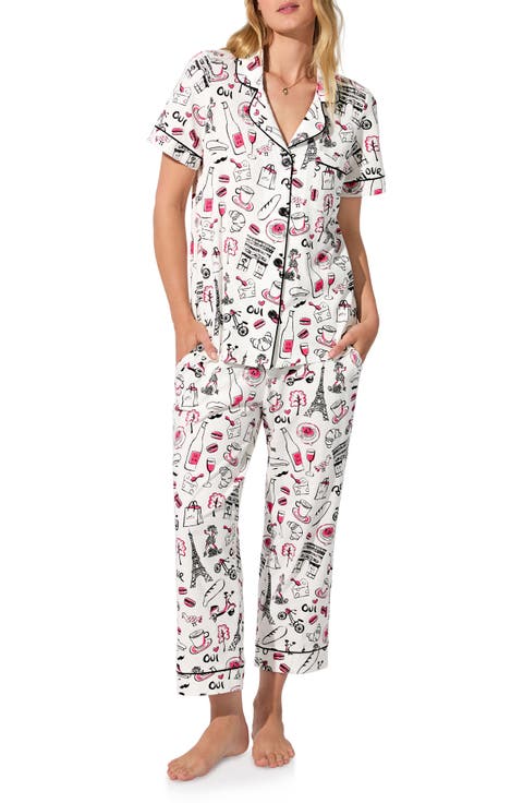 Print Stretch Organic Cotton Jersey Crop Pajamas (Regular & Plus)