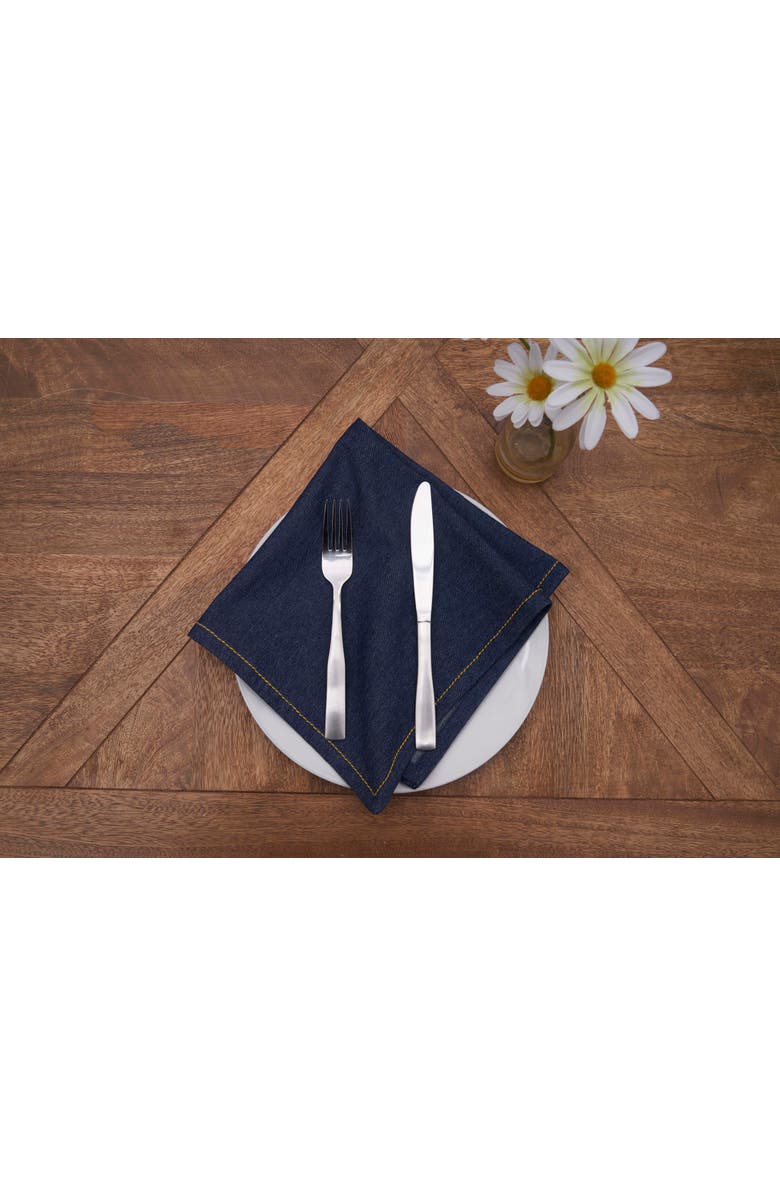 C&F Home Denim Machine Navy Blue Washable Hemstitch Napkins Set of 6, Alternate, color, Blue