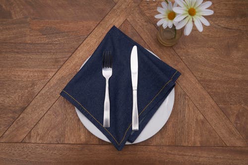 C & F Home C&f Home Denim Machine Navy Blue Washable Hemstitch Napkins Set Of 6 In Blue