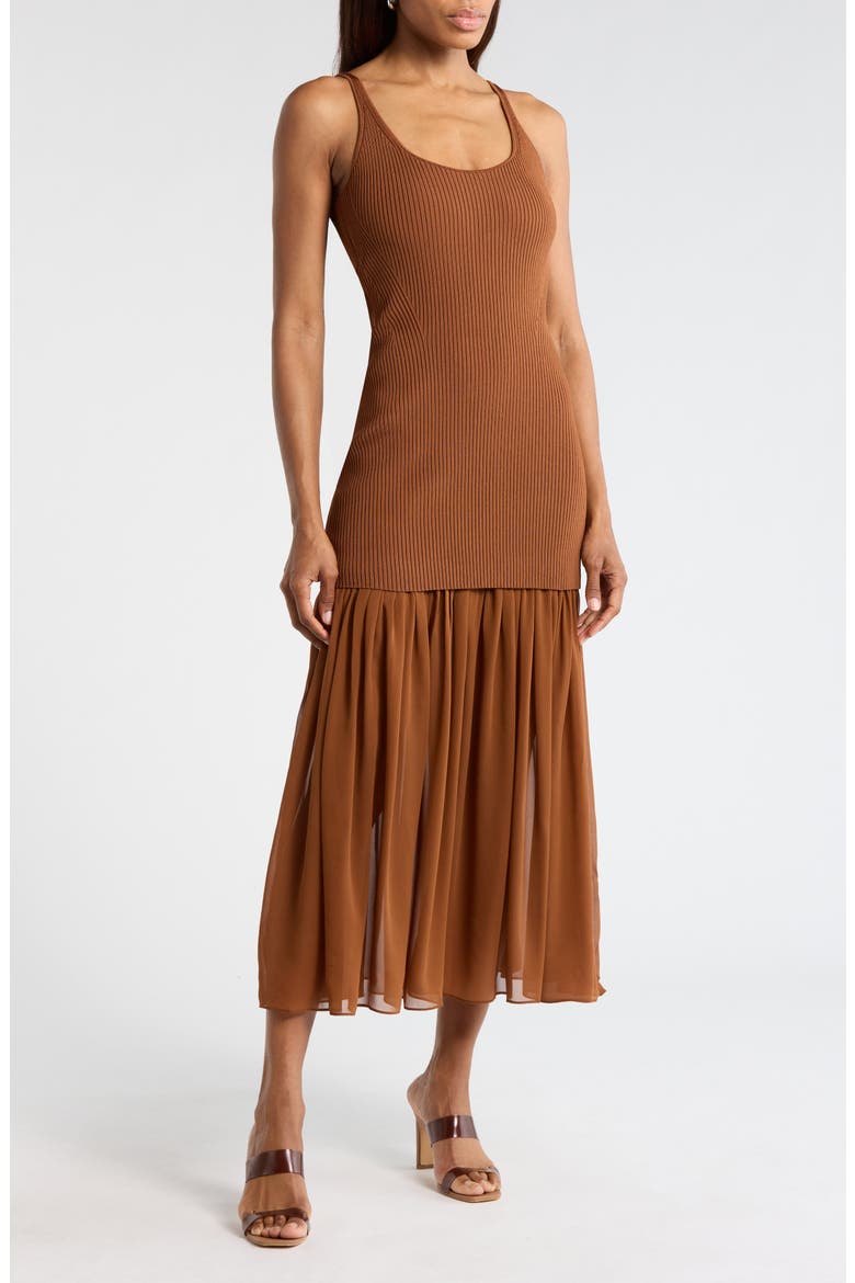 Micky Mixed Media Dress, Main, color, LIGHT CHESTNUT