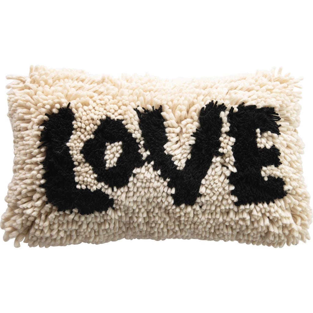 Storied Home Woven Wool Shag Lumbar Pillow With "love" Design, Black And Cream In Black