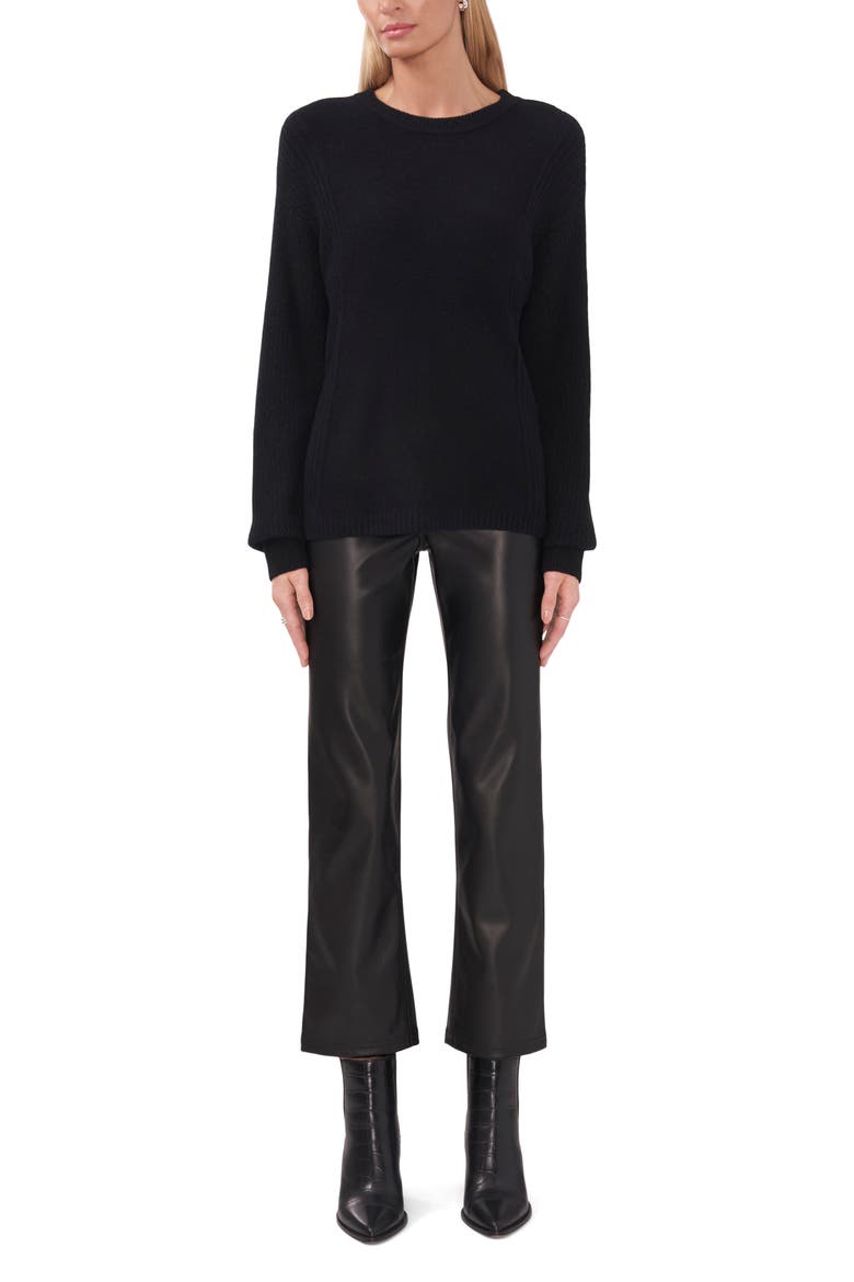 Pointelle Sleeve Crewneck Sweater, Alternate, color, RICH BLACK