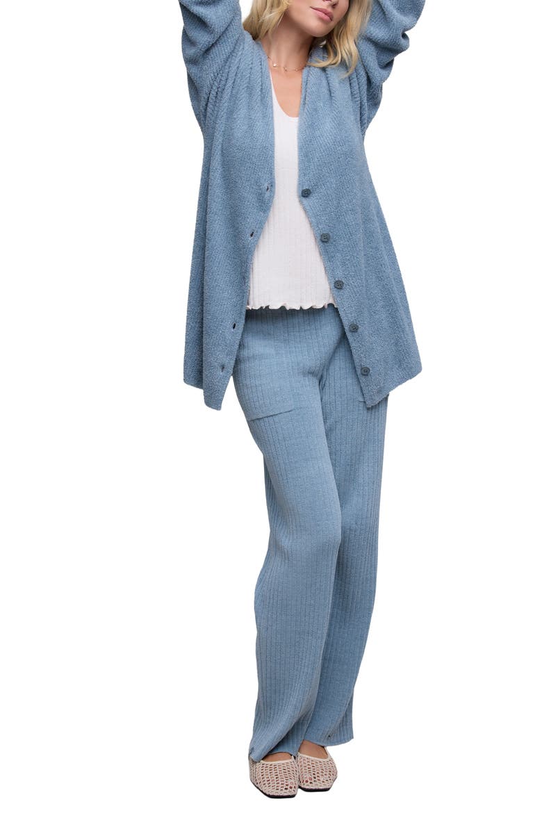 Ribbed Button Front Cardigan, Alternate, color, BLUE AURA