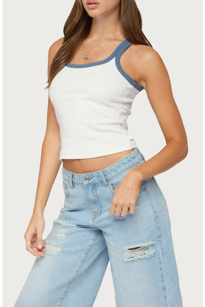 Eida Contrast Ribbed Tank Top, Alternate, color, WHITE-AND-BLUE