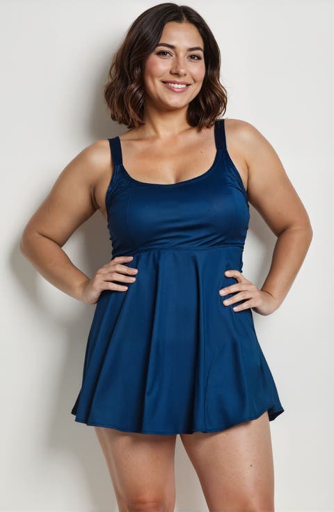 Plus Size Amber Flared Tankini Swim Top With Adjustable Straps and Removable Cups