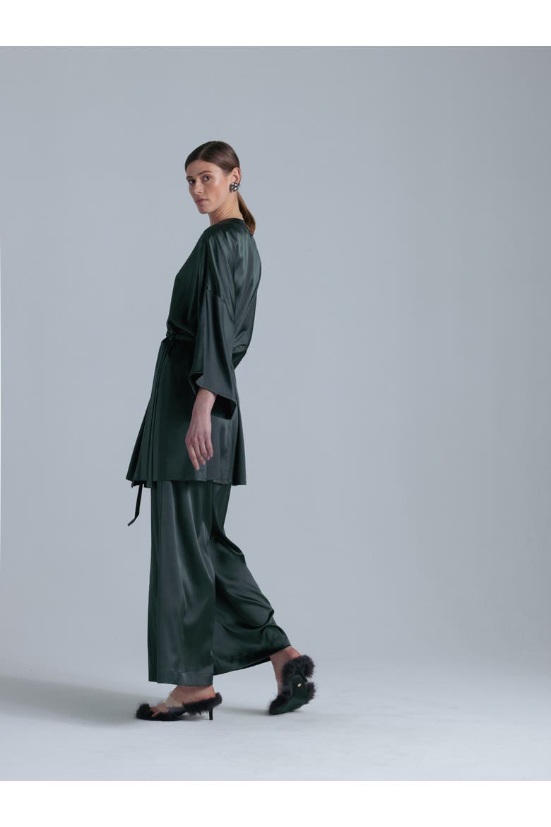 Silk 3/4 Sleeve Dressing Gown, Alternate, color, Rich Green