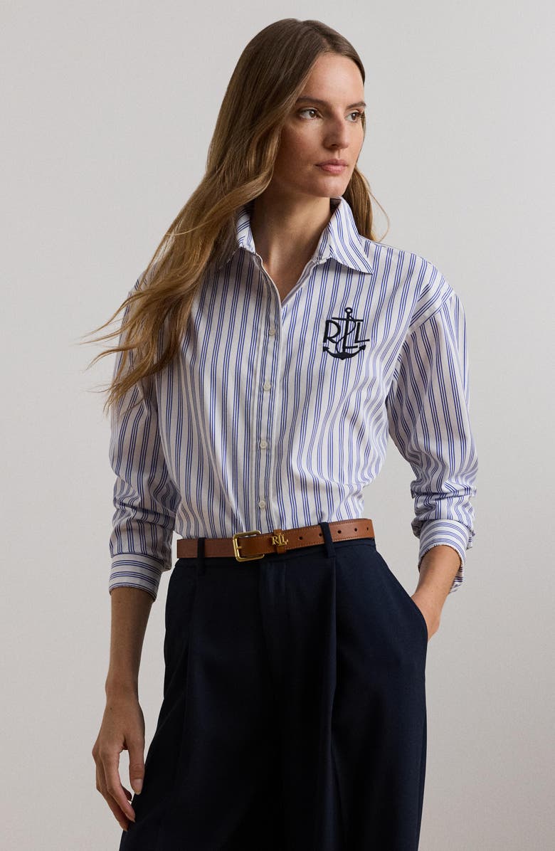 Lauren Ralph Lauren Relaxed Fit Stripe Cotton Button-Up Shirt, Alternate, color, 
