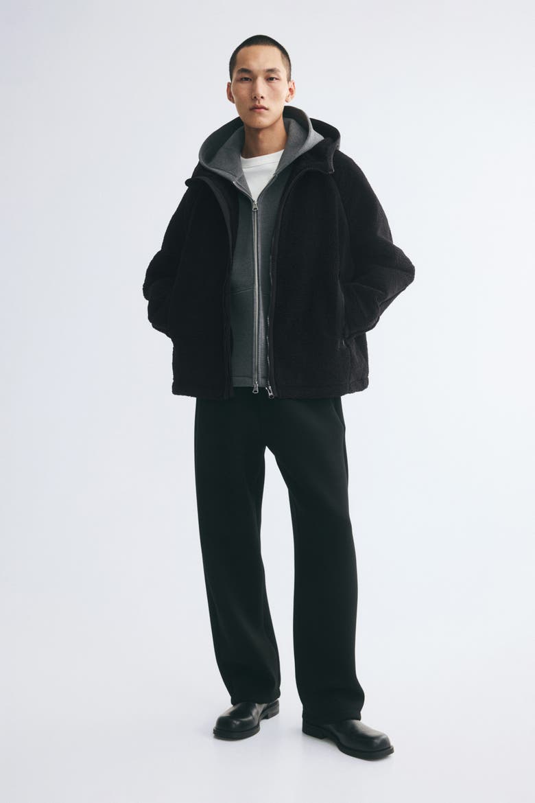 Hooded Teddy Fleece Jacket, Alternate, color, Black
