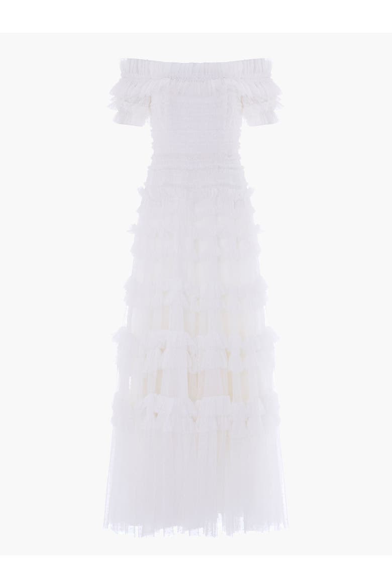 Lisette Ruffle Off Shoulder Gown, Alternate, color, Swan White