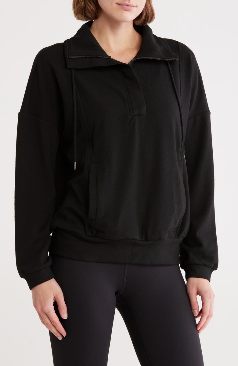 Zella Cozy Half Zip Pullover Sweatshirt, Main, color, Black