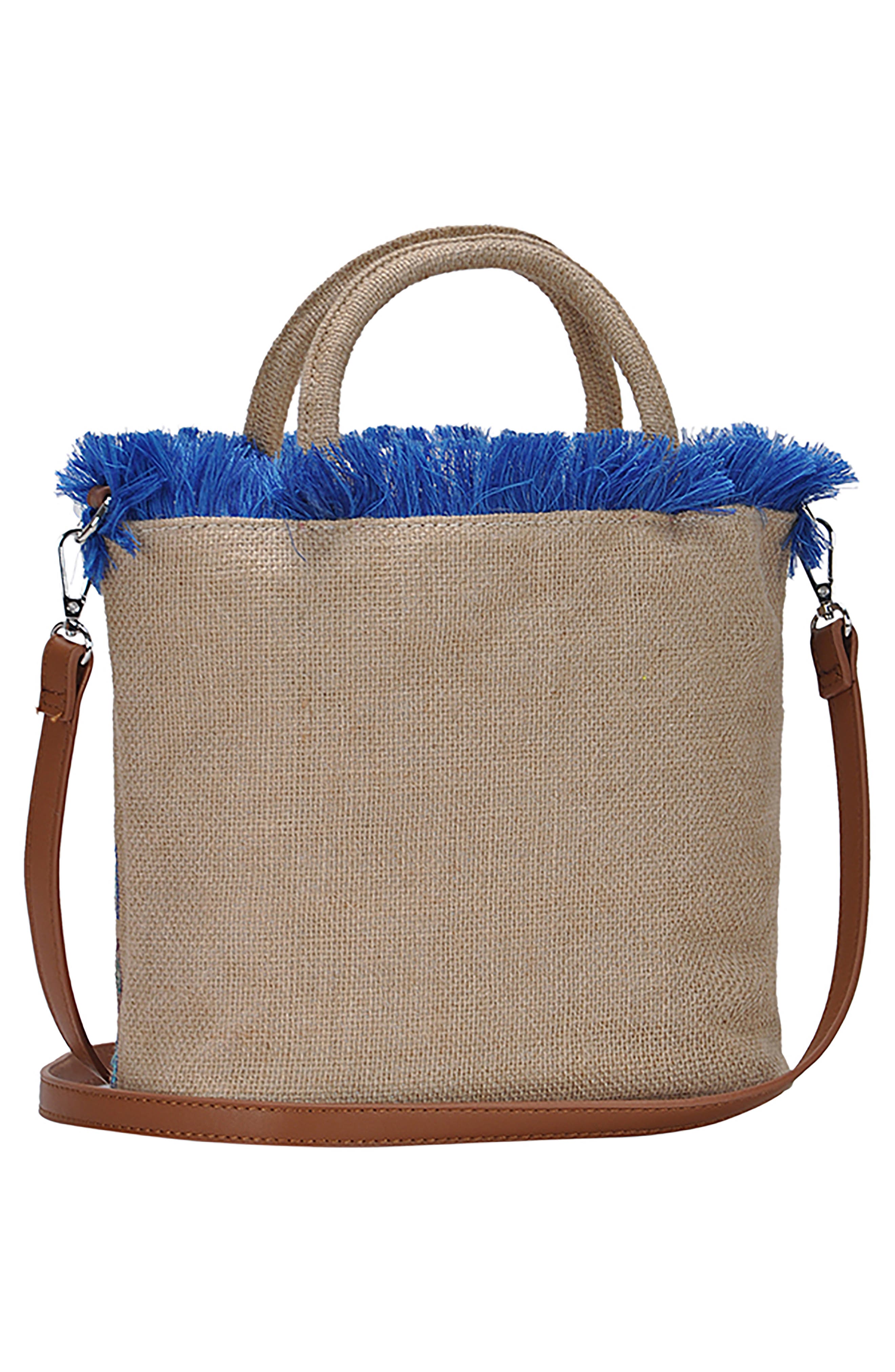 Embroidered Straw Tote, Alternate, color, BLUE